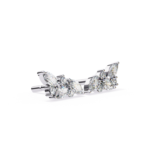 Stunning white-gold earrings showcasing a sparkling diamond cluster in a floral motif.