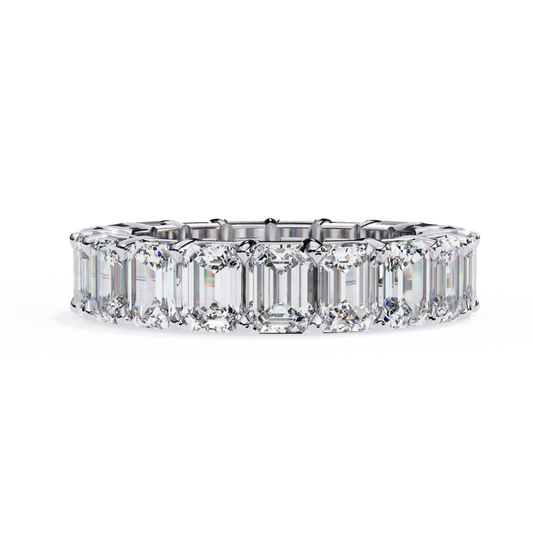 White gold ring with emerald diamonds
Emerald cut diamonds in white gold band
White gold band with emerald diamonds
Close up of white gold diamond ring
Side view of white gold ring
Top view of white gold band
Continuous emerald diamonds in white gold
White gold ring with emerald diamonds
Elegant white gold band with diamonds
Classic white gold ring with diamonds