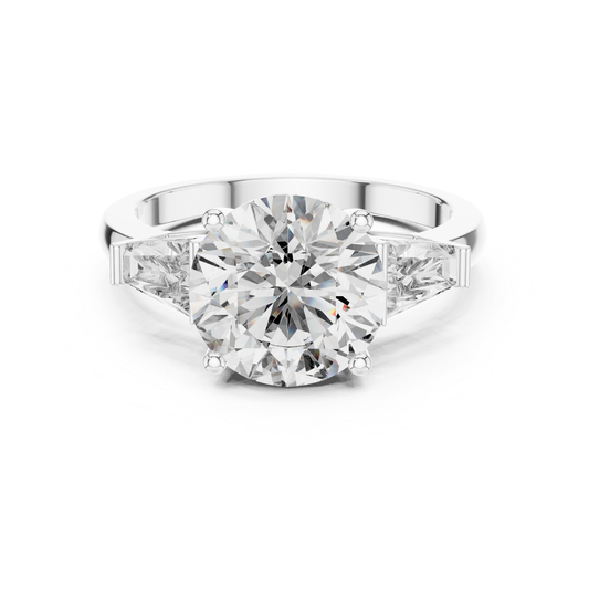 White gold round brilliant three stone ring
Round brilliant diamond ring with trapezoid side stones
White gold three stone engagement ring
Round brilliant diamond ring in white gold
White gold ring with tapered side diamonds
Lab grown round brilliant three stone ring
White gold round center diamond ring
Three stone diamond ring with polished band
Round brilliant diamond ring with side stones
Classic three stone diamond ring
