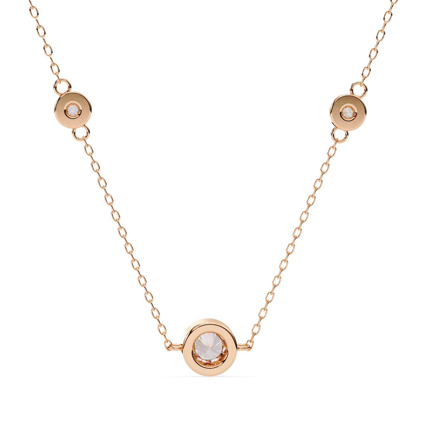 Round Cut Trio Lab Grown Diamond Pendant With Chain | 18K