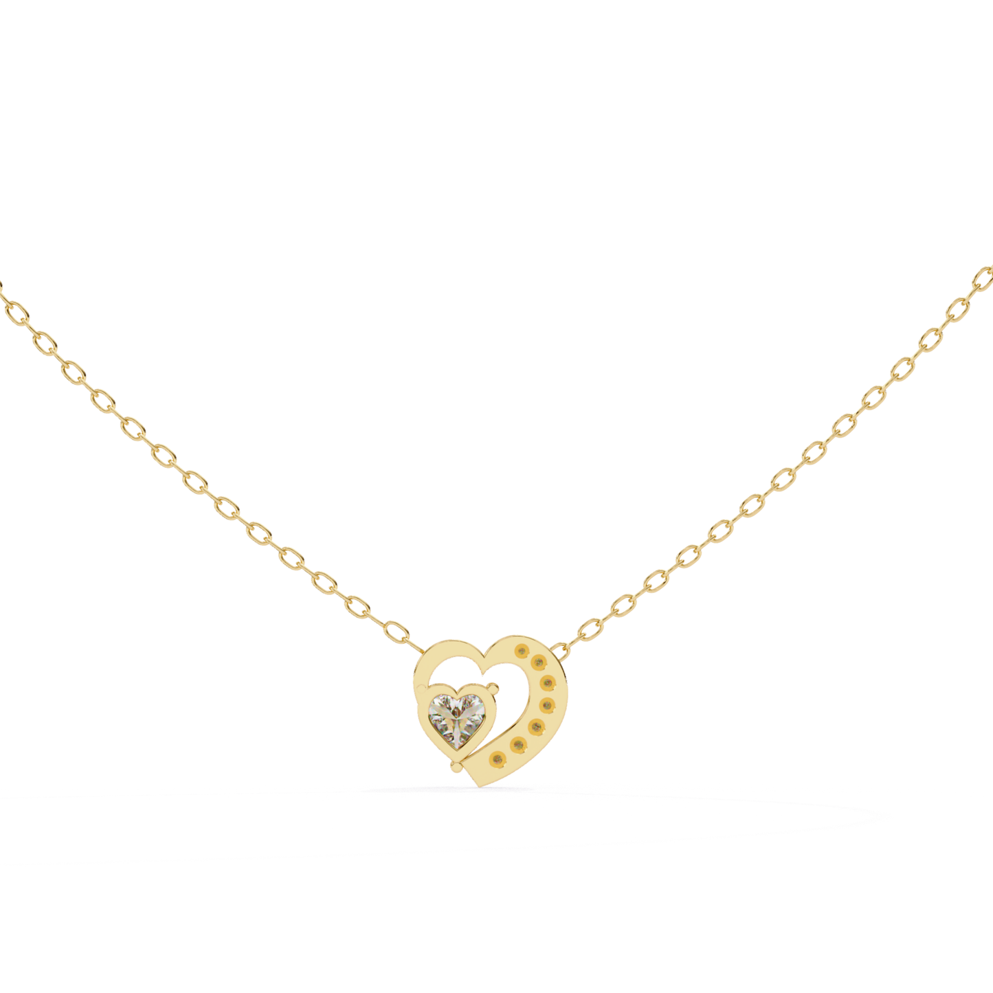 Heart Cut Lab Grown Diamond Double Heart Pendant With Chain