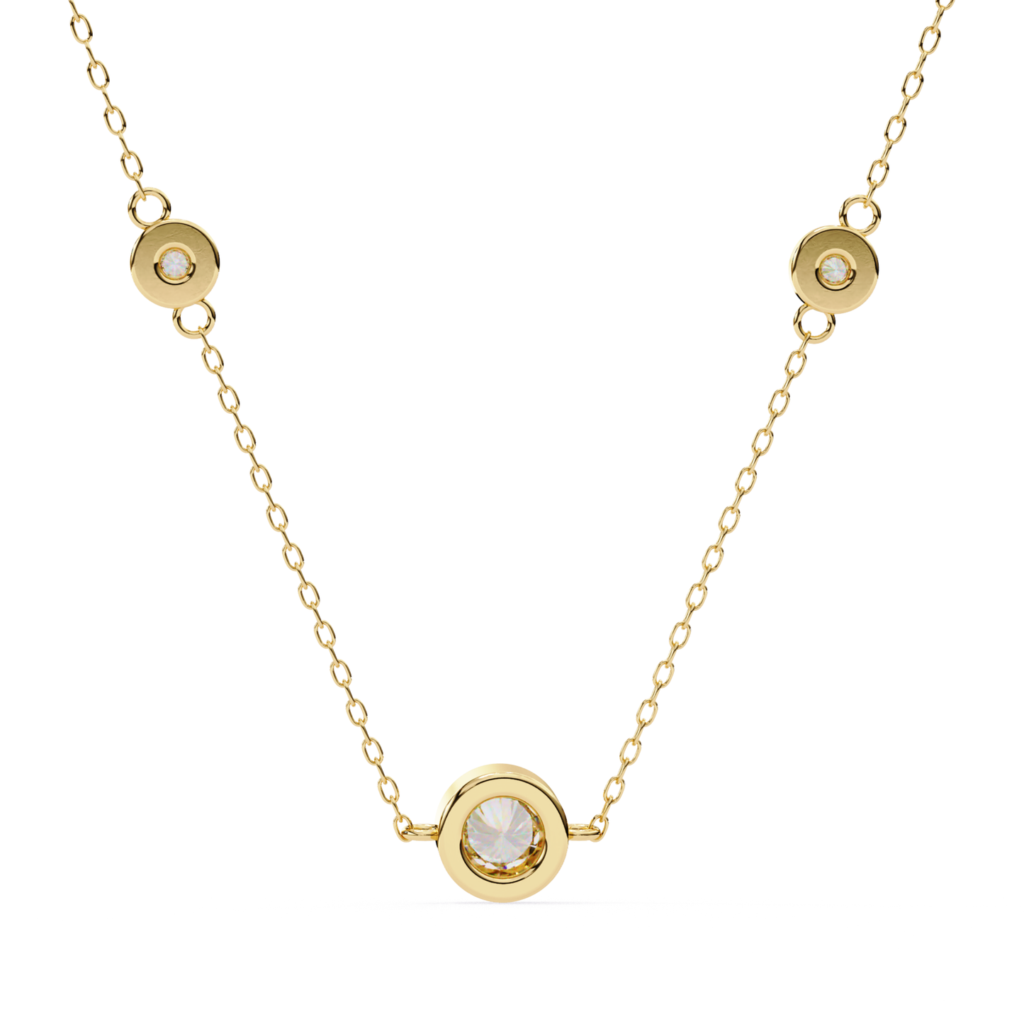 Round Cut Trio Lab Grown Diamond Pendant With Chain | 18K
