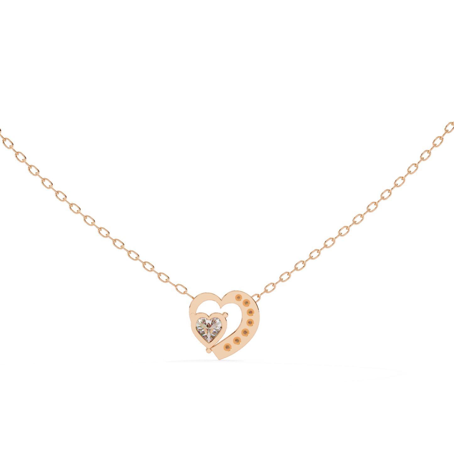 Heart Cut Lab Grown Diamond Double Heart Pendant With Chain