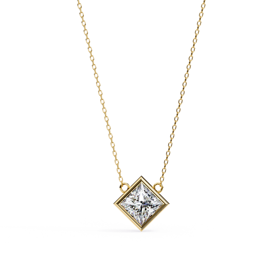 Princess Cut Lab Grown Diamond Pendant With Chain | 18K Gold
