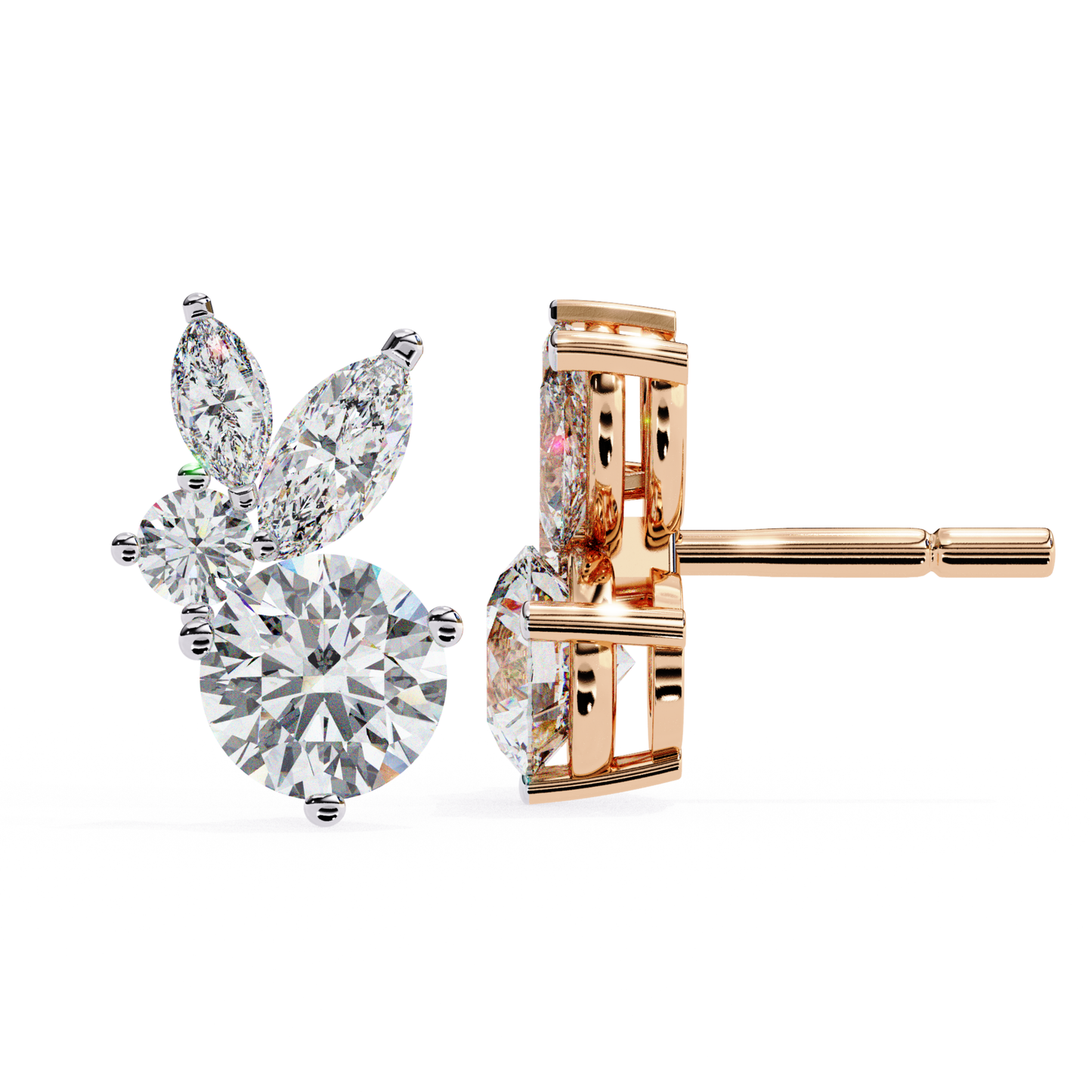 Gold Diamond Cluster Stud Earrings | 10K 14K 18K Fine Jewelry