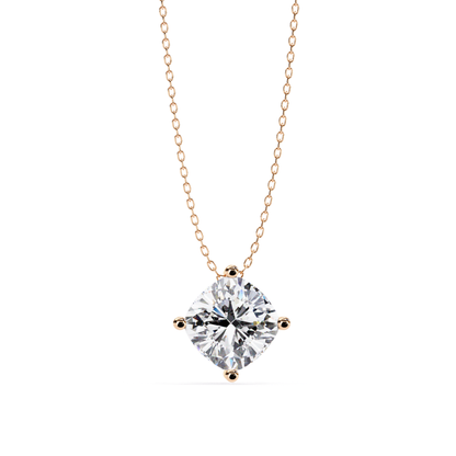Cushion Square Lab Grown Diamond Pendant With Chain | 18K