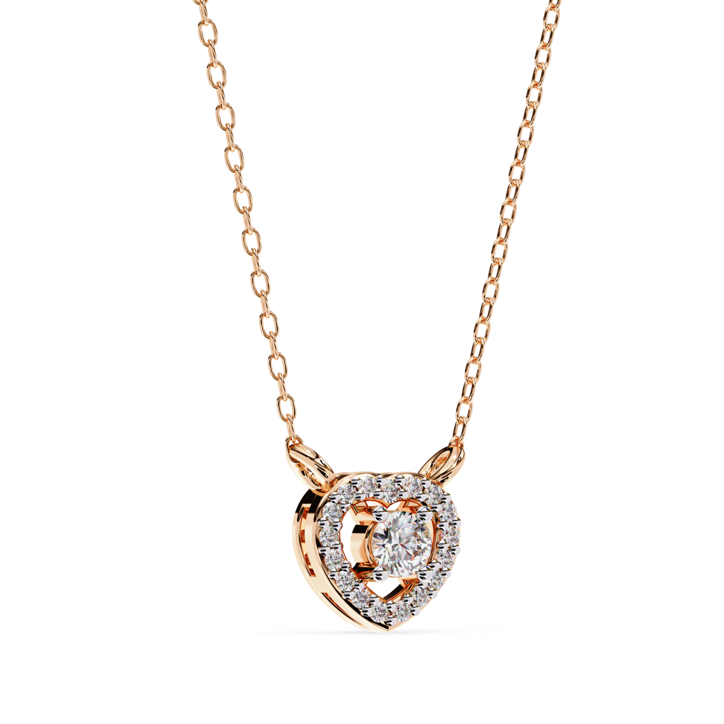 Strahlender Herz-Halo-Anhänger mit im Labor gezüchtetem Diamant und Kette | 18K