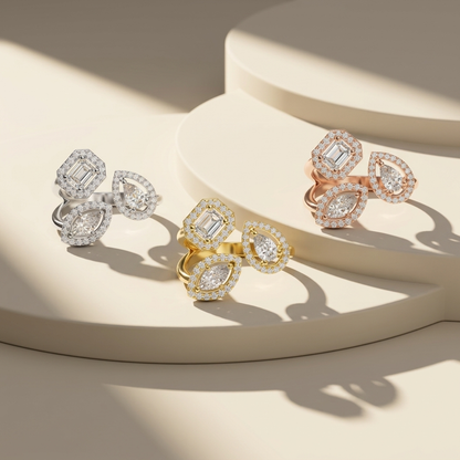 Multi Shape Lab Grown Diamond Open Bypass Ring