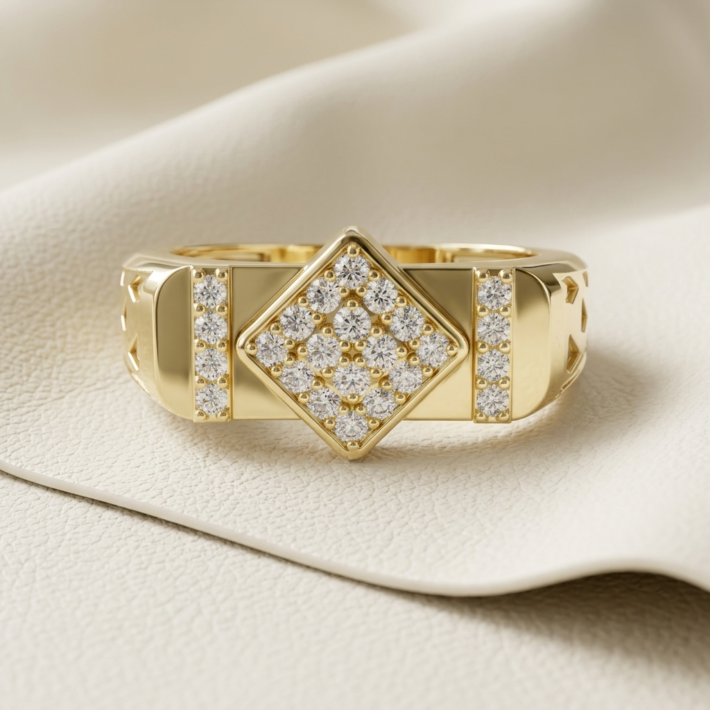 Round Lab Grown Diamond Geometric Diamond Shape Ring
