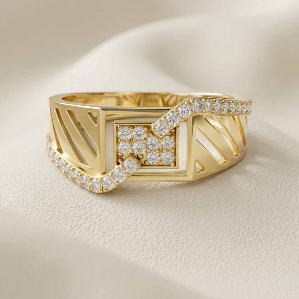 Modern Square Cluster Lab Grown Diamond Openwork Ring