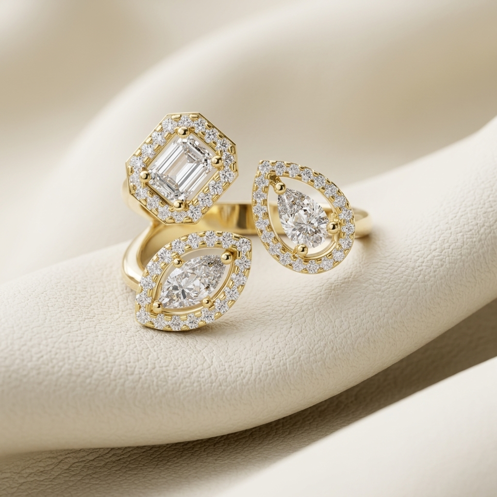Multi Shape Lab Grown Diamond Open Bypass Ring