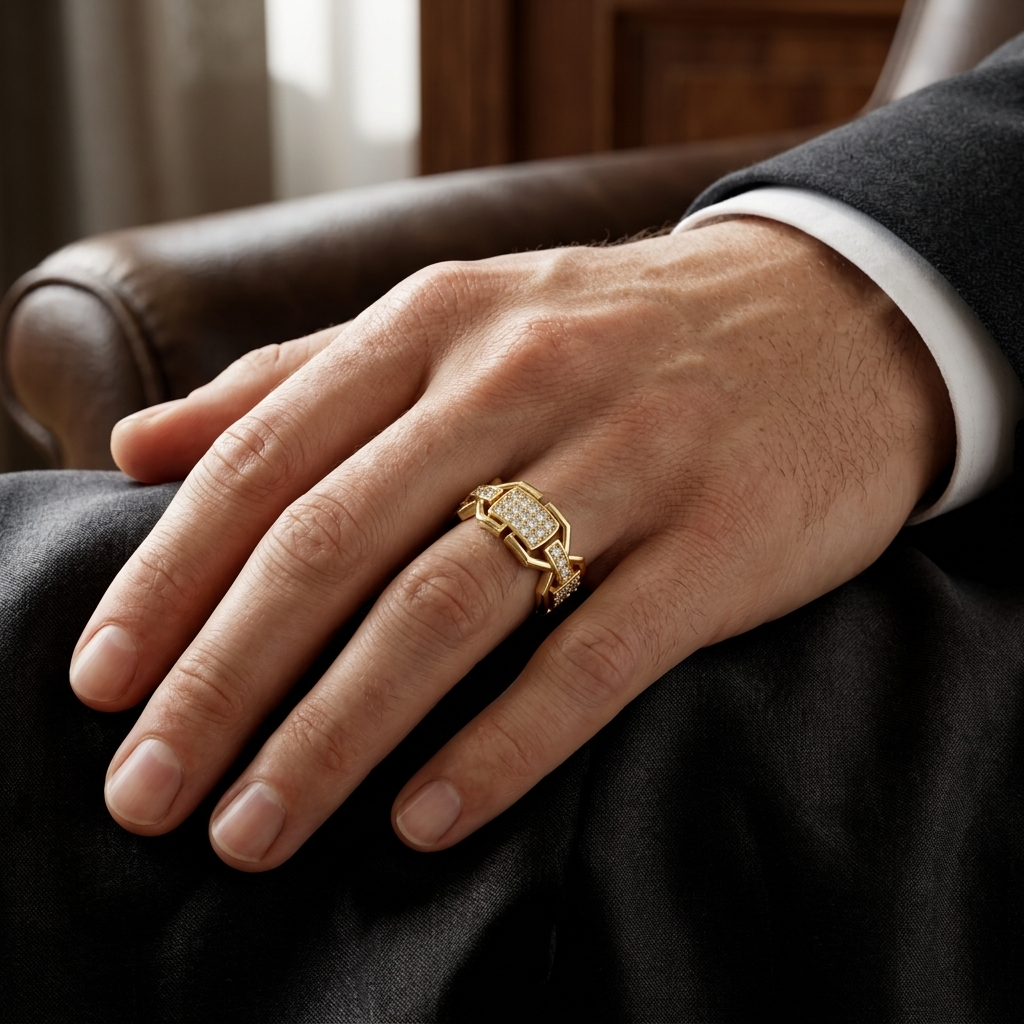 Round Lab Grown Diamond Geometric Link Ring