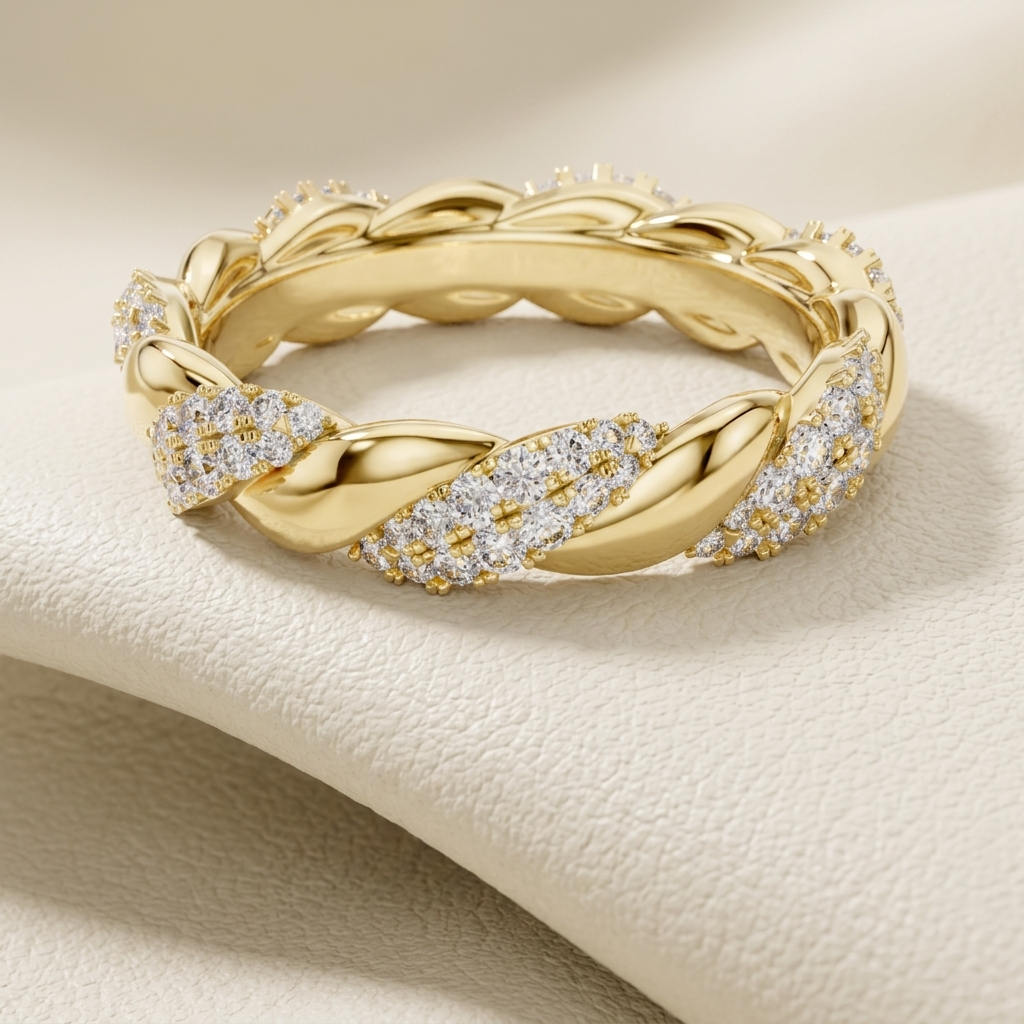 Round Lab Grown Diamond Twisted Rope Band Ring