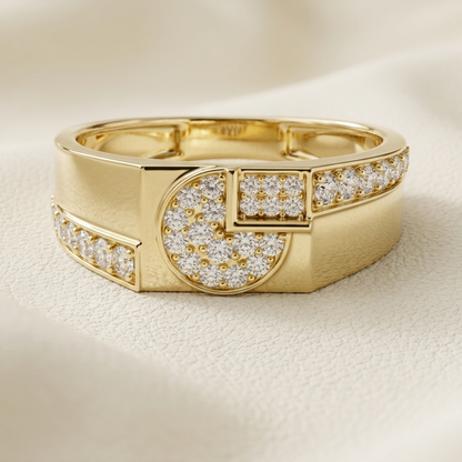 Round Lab Grown Diamond Geometric Signet Ring