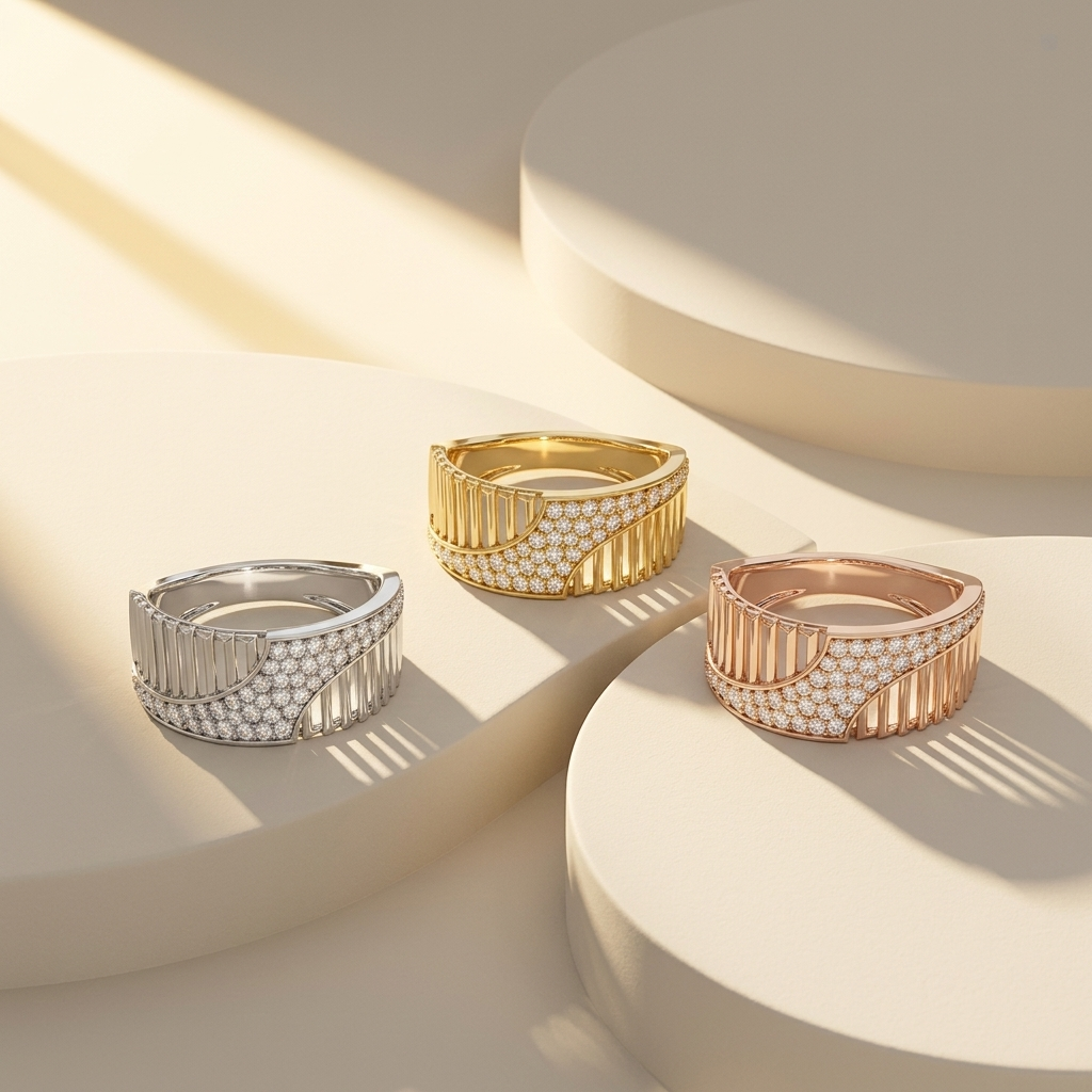 Round Lab Grown Diamond Architectural Pavé Statement Ring in Yellow Gold