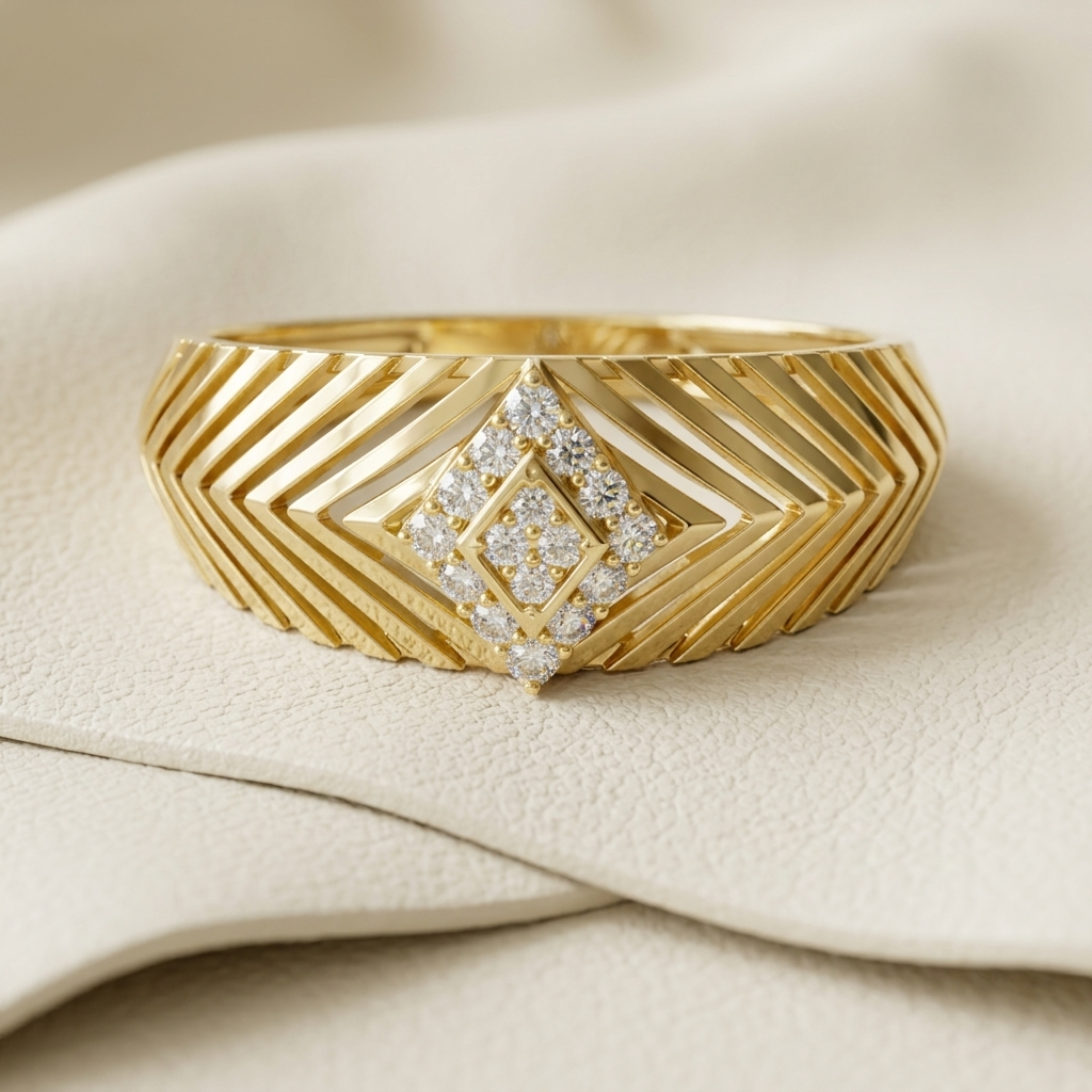 Modern Geometric Round Lab Grown Diamond Signet Ring