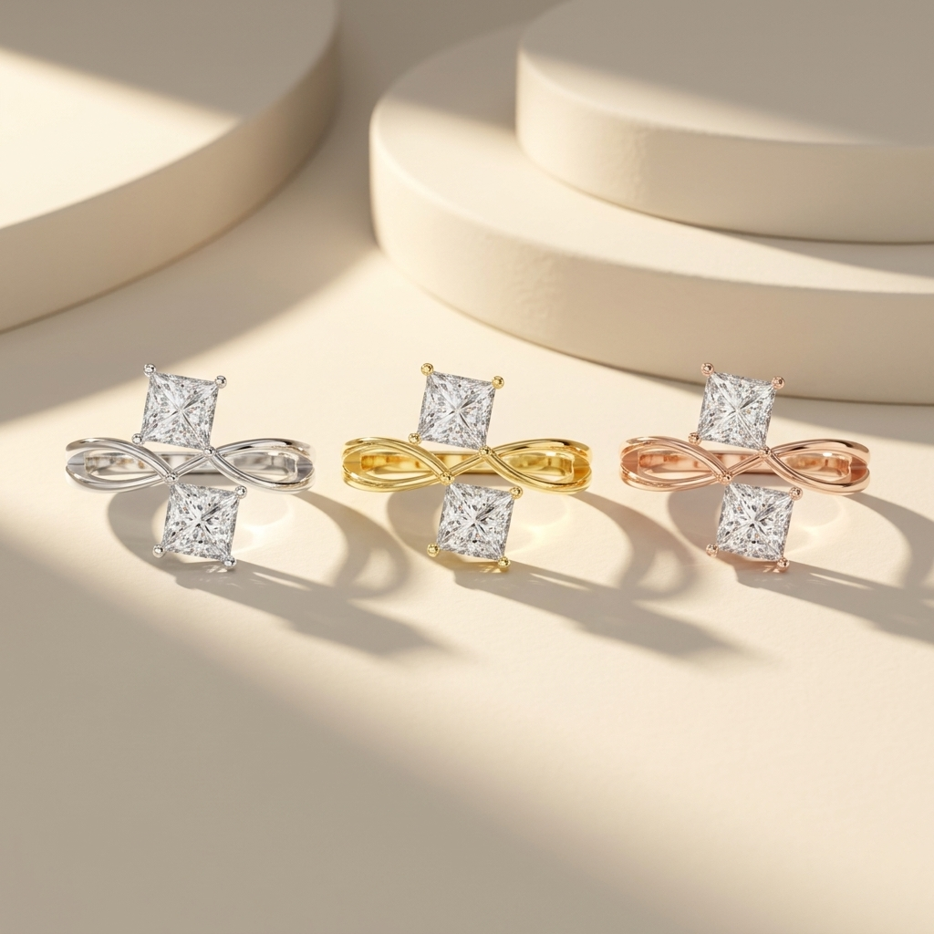 Princess Cut Lab Grown Diamond Twist Open Ring