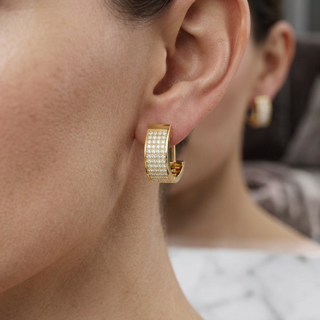 Round Lab Grown Diamond Wide Huggie Hoop Earrings
