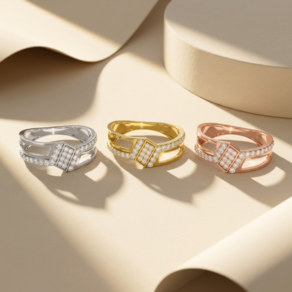 Modern Geometric Round Lab Grown Diamond Open Ring