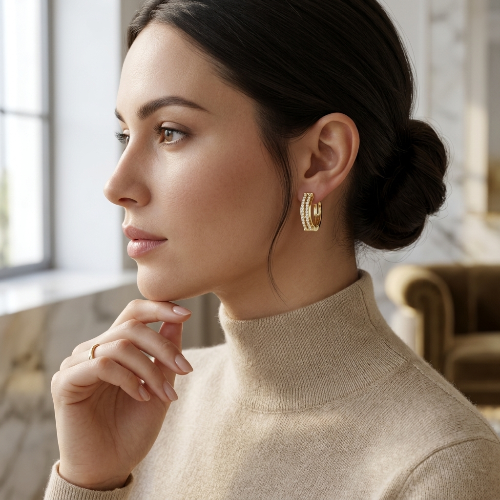 Round Lab Grown Diamond Double Row Hoop Earrings