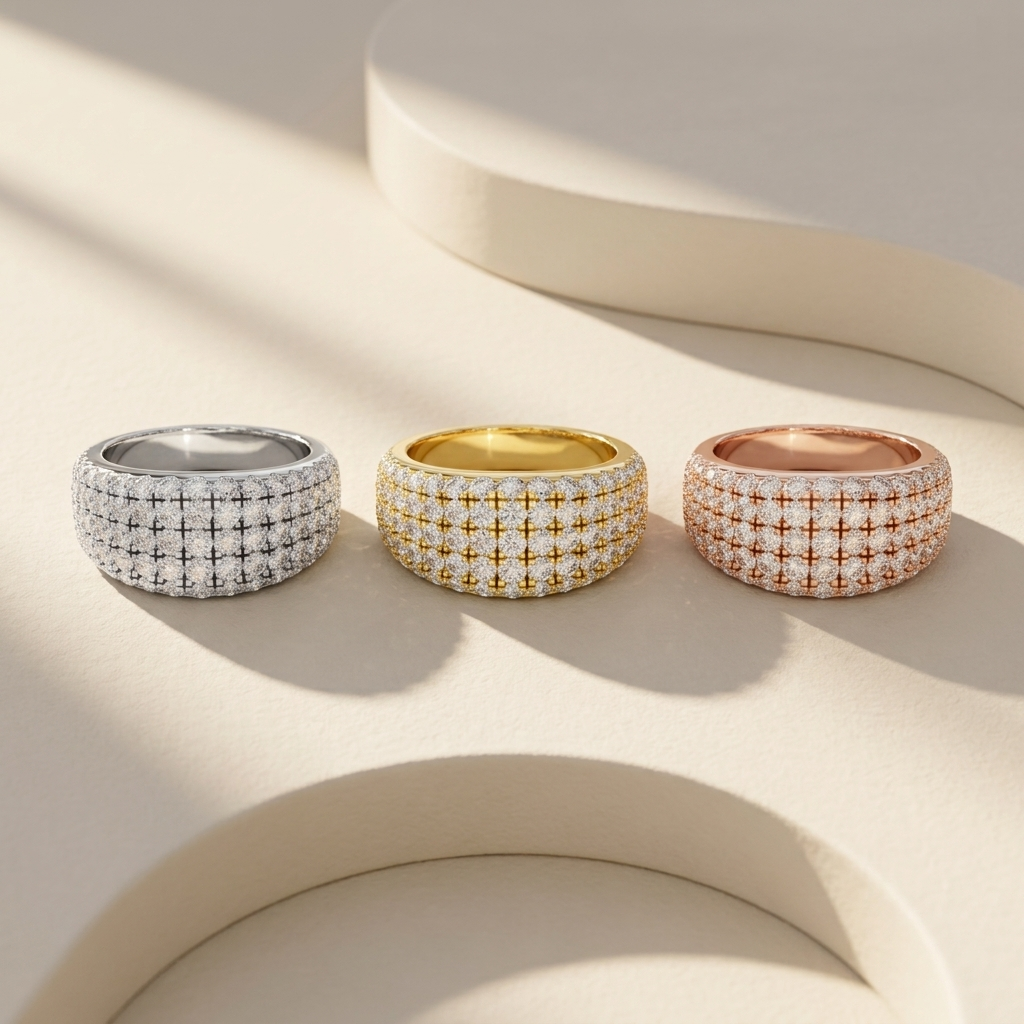 Round Lab Grown Diamond Wide Pavé Band Ring