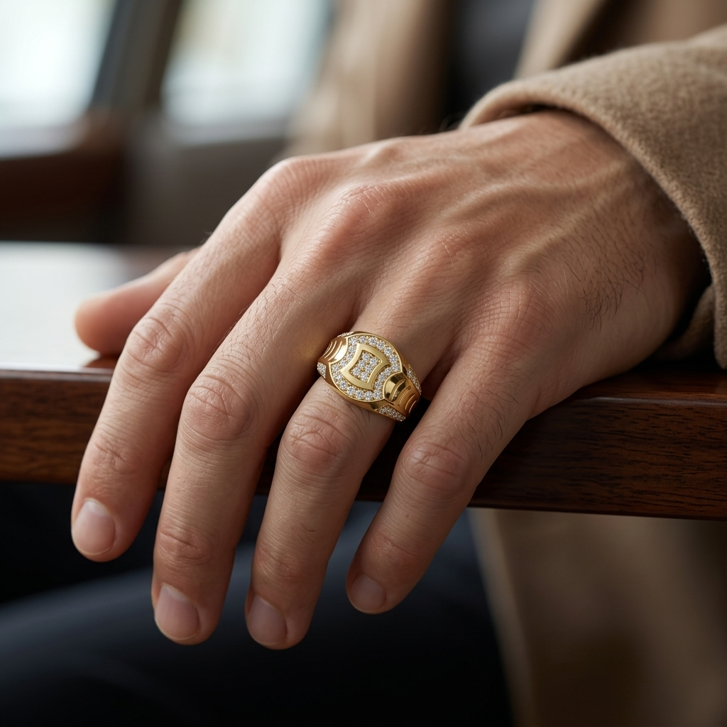Round Lab Grown Diamond Signet Ring