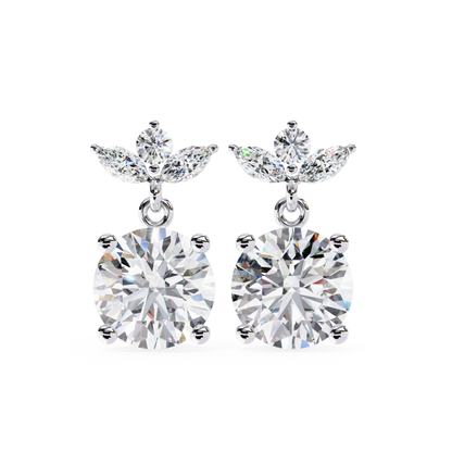 Diamond Leaf Drop Lab Grown Earrings in Gold | Elegant Fine Jewelry