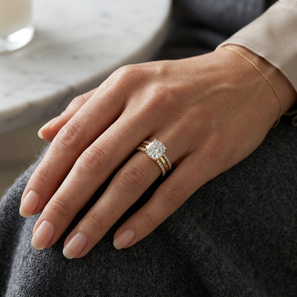 Cushion Cut Lab Grown Diamond Bridal Ring Set