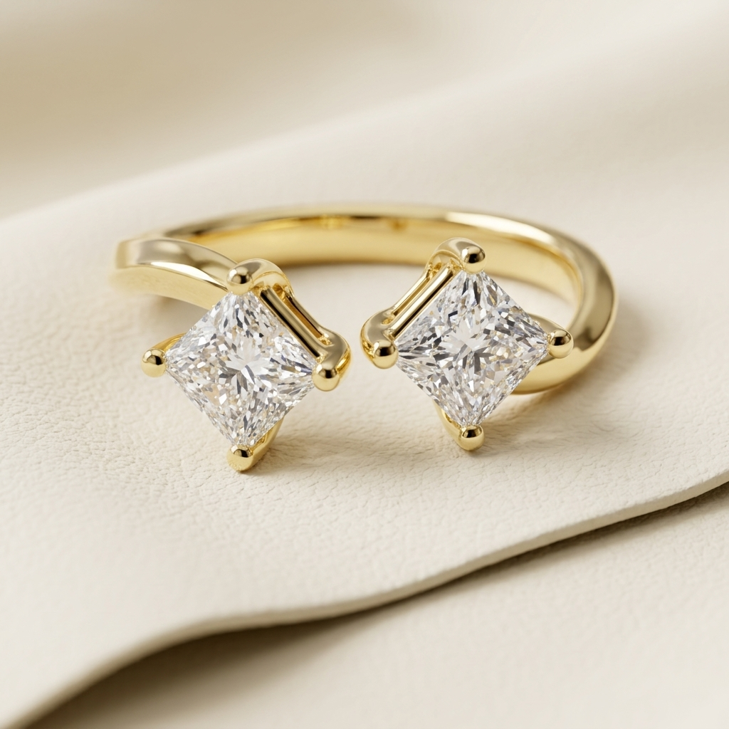 Princess Cut Lab Grown Diamond Open Bypass Ring