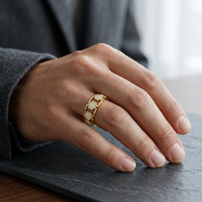 Modern Hexagon Link Round Lab Grown Diamond Ring