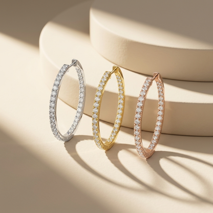 Round Lab Grown Diamond Inside Outside Hoop Earrings