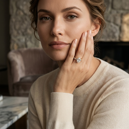Oval Lab Grown Diamond Engagement Ring with Round Diamond Band