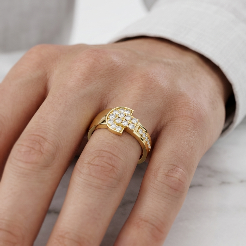 Round Lab Grown Diamond Geometric Cluster Ring