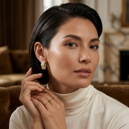 Round Lab Grown Diamond Rectangle Huggie Hoop Earrings