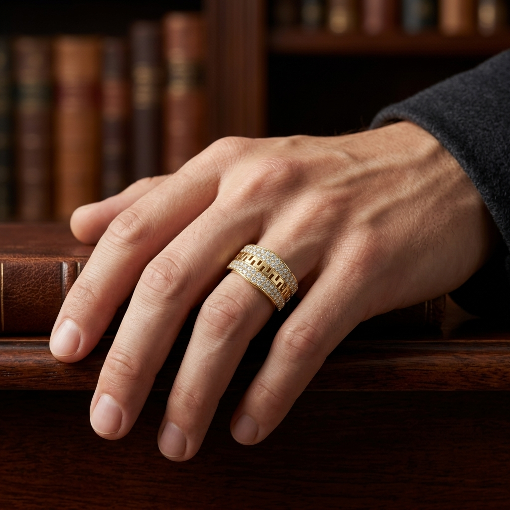 Modern Greek Key Round Lab Grown Diamond Band Ring