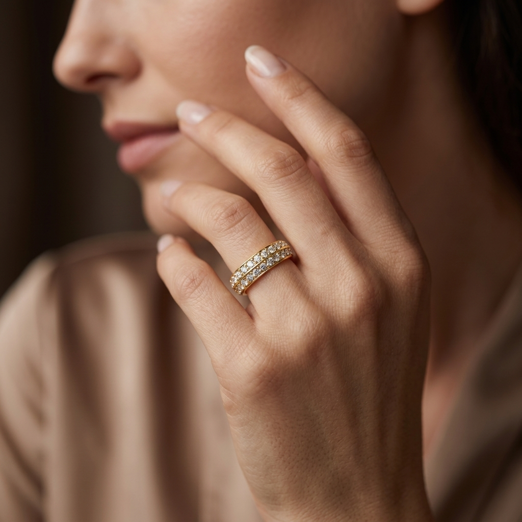 Round Lab Grown Diamond Double Row Wedding Band