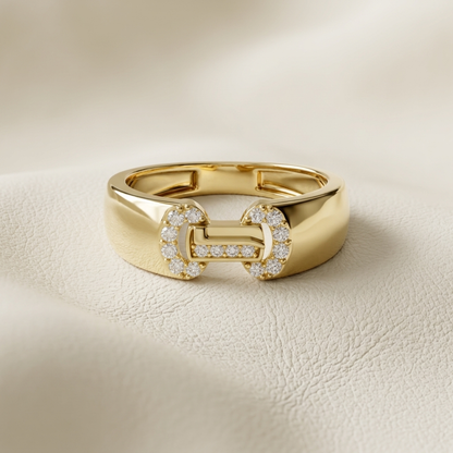 Round Lab Grown Diamond Buckle Signet Ring