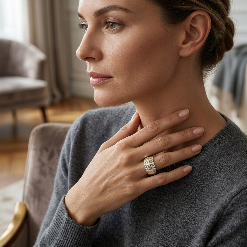 Round Lab Grown Diamond Wide Pavé Band Ring