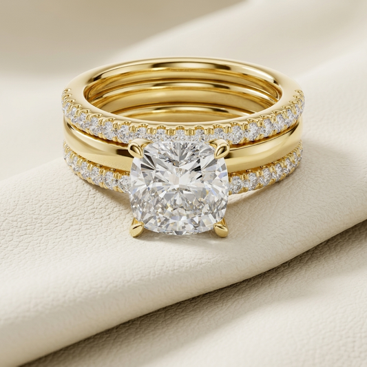 Cushion Cut Lab Grown Diamond Bridal Ring Set