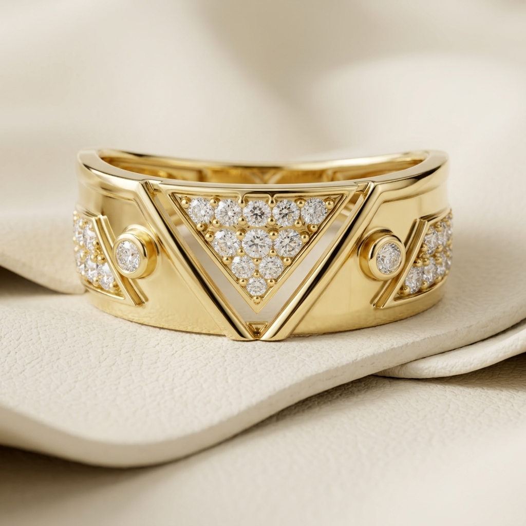 Round Lab Grown Diamond Triangle Geometric Ring