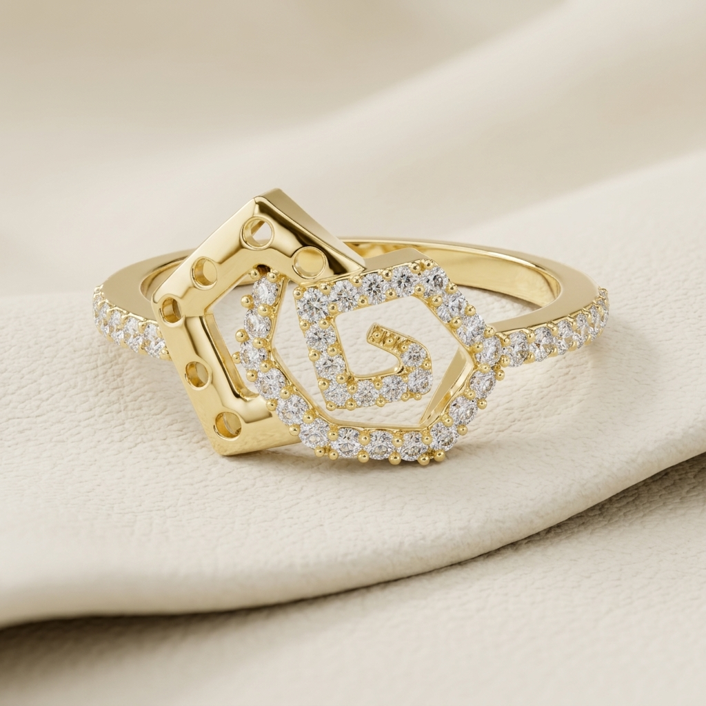 Modern Pavé Spiral Lab Grown Diamond Statement Ring in Yellow Gold
