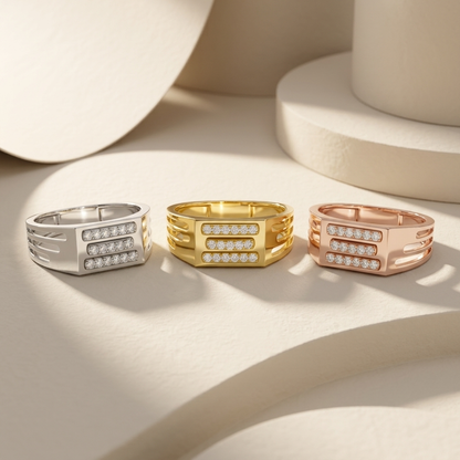 Modern Round Lab Grown Diamond Bar Signet Ring
