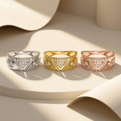 Round Lab Grown Diamond Triangle Geometric Ring