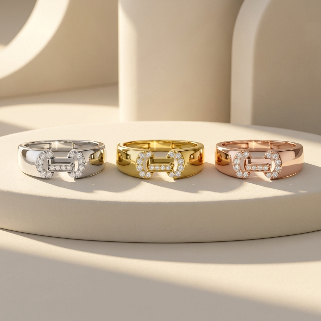 Round Lab Grown Diamond Buckle Signet Ring