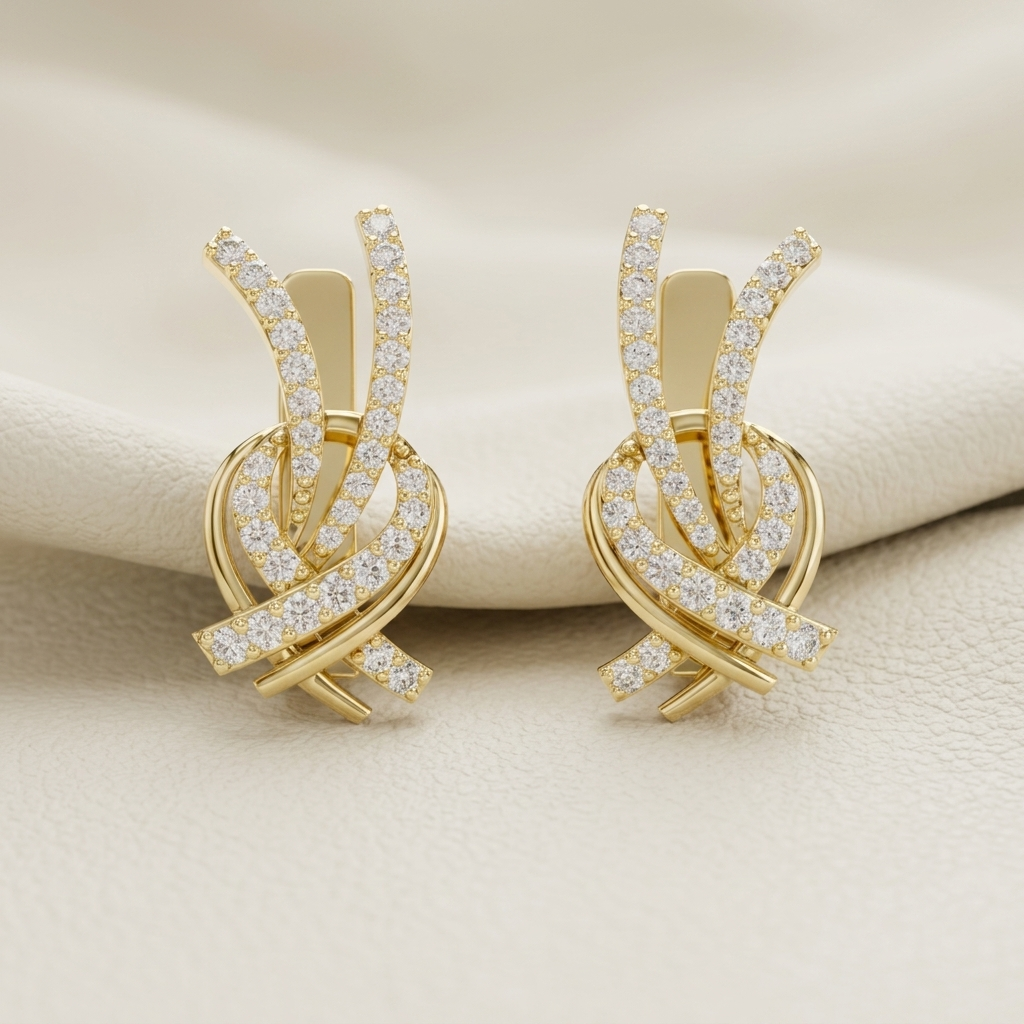Round Lab Grown Diamond Criss Cross Hoop Earrings