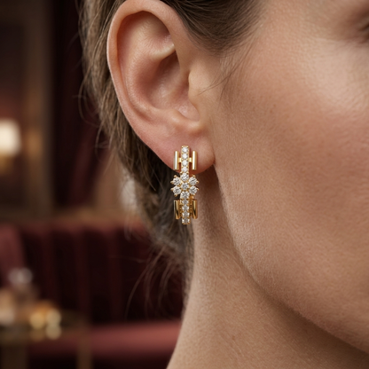 Round Lab Grown Diamond Floral Hoop Earrings