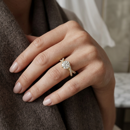Round Lab Grown Diamond Crossover Engagement Ring