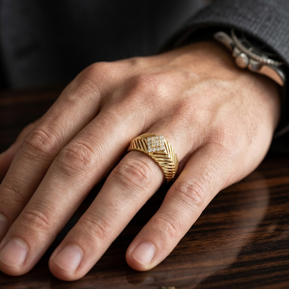 Modern Geometric Round Lab Grown Diamond Signet Ring