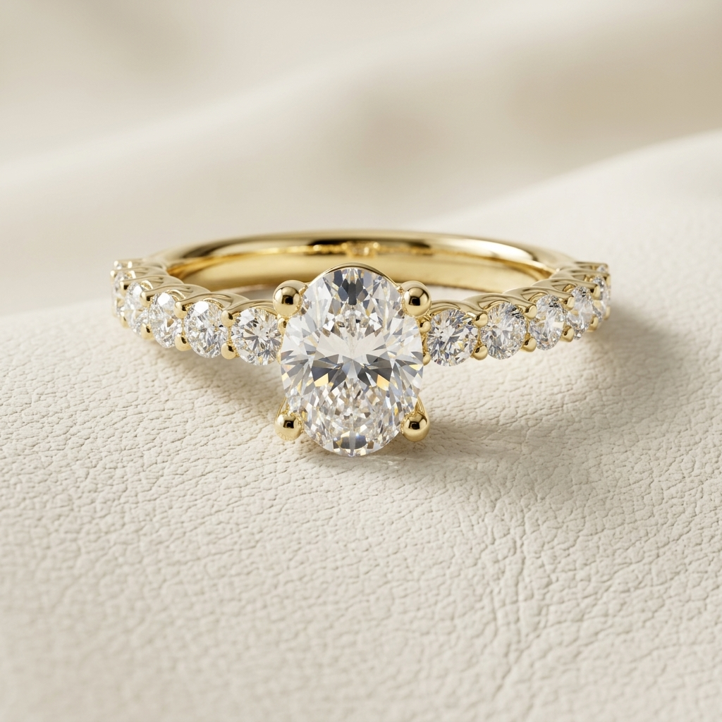 Oval Lab Grown Diamond Engagement Ring with Round Diamond Band