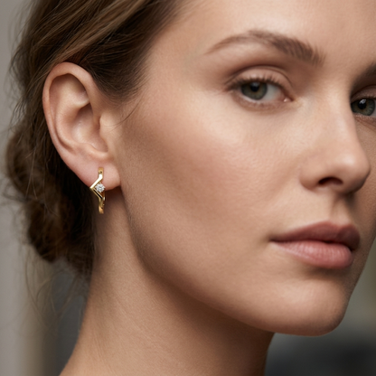 Round Lab Grown Diamond Chevron Hoop Earrings